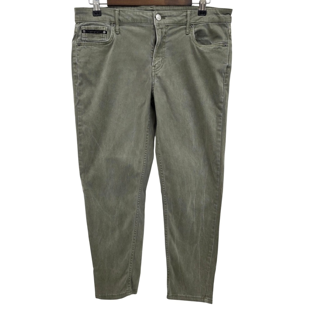 Calvin Klein Womens 31 Olive Green Slim Straight Stretch Casual Denim Jeans‎